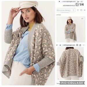 Anthropologie Akemi + Kin Leopard Louise Cardigan Sweater One Size Gray Tan